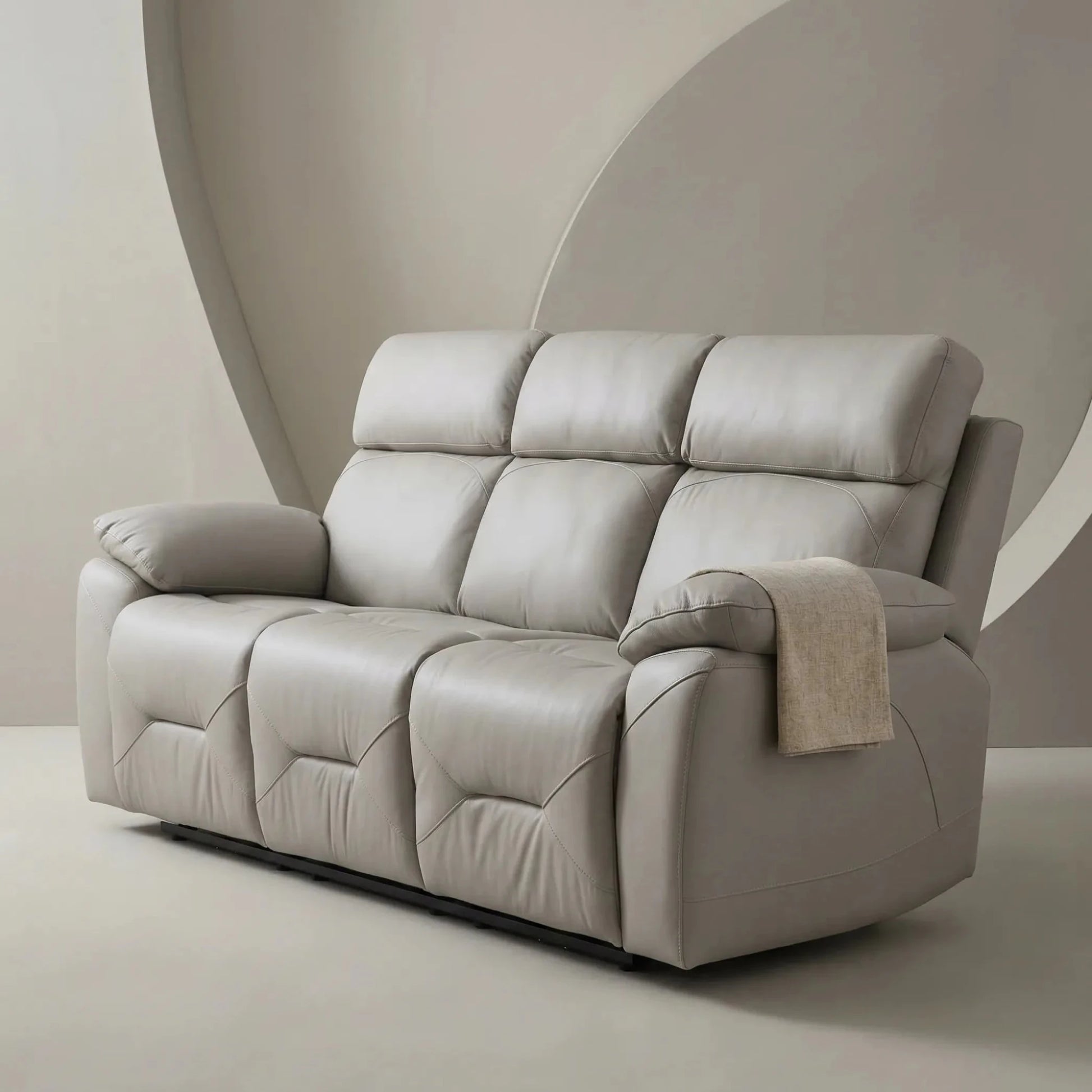 Renato Genuine Leather Light Grey Electric Power Recliner 3 Seater Sofa - Furniture Instore