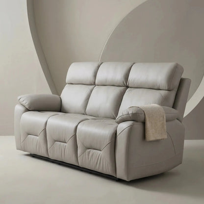 Renato Genuine Leather Light Grey Electric Power Recliner 3 Seater Sofa - Furniture Instore