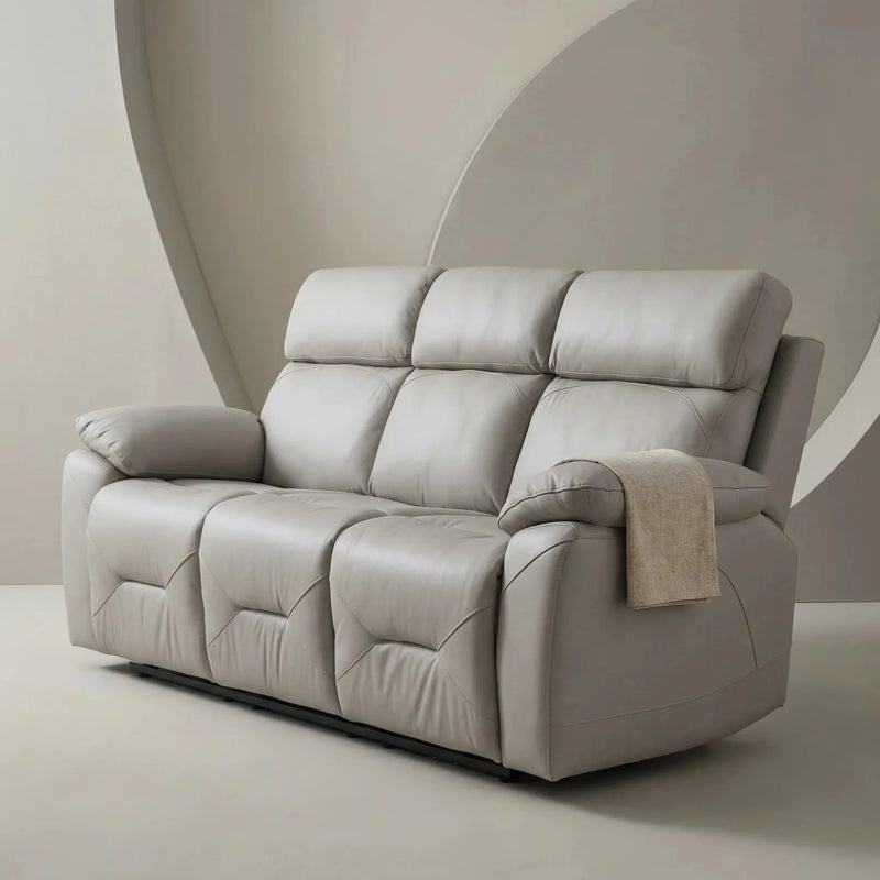Renato Genuine Leather Light Grey Electric Power Recliner 3 Seater Sofa - Furniture Instore