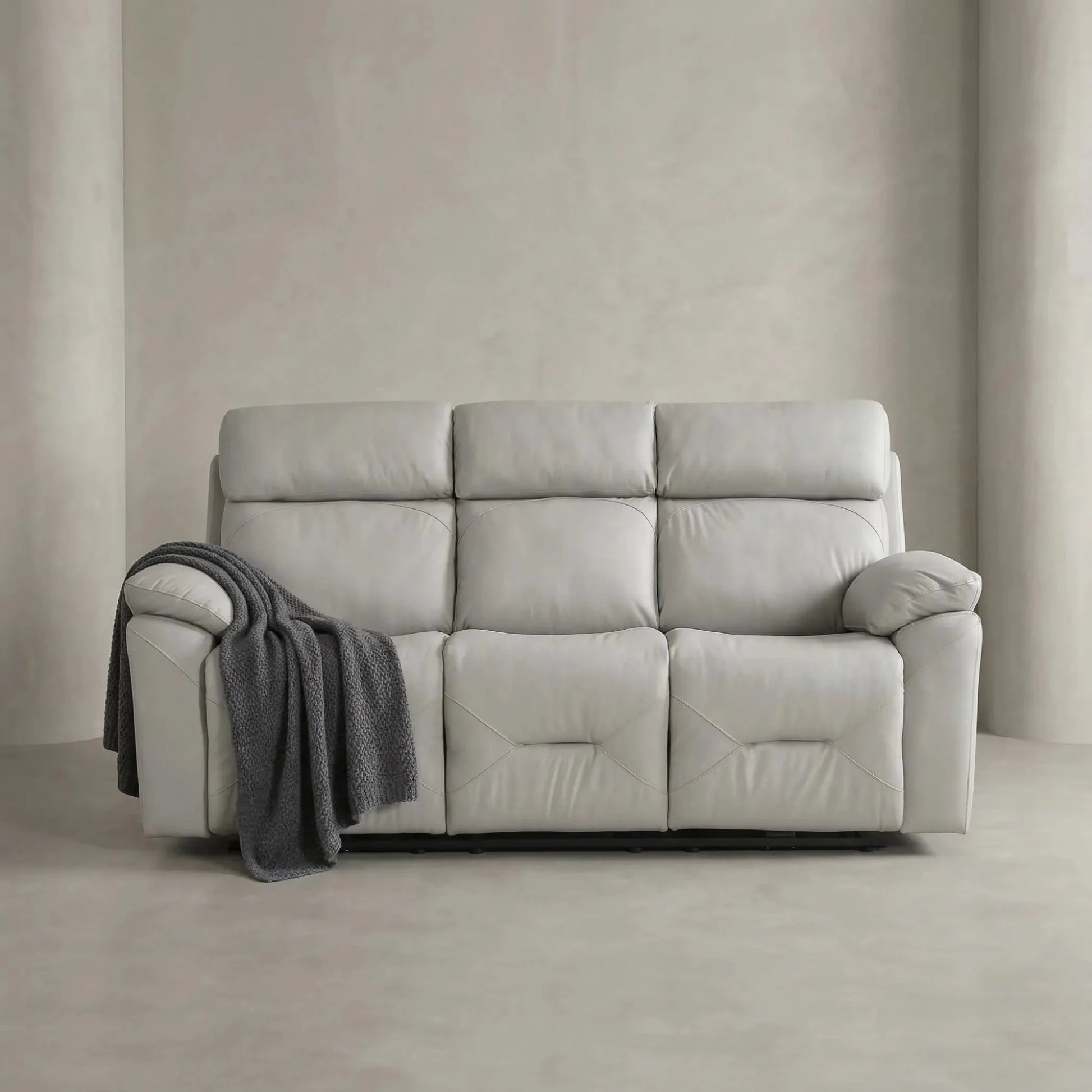Renato Genuine Leather Light Grey Electric Power Recliner 3 Seater Sofa - Furniture Instore