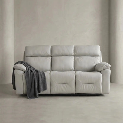 Renato Genuine Leather Light Grey Electric Power Recliner 3 Seater Sofa - Furniture Instore