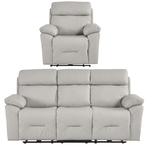 Renato Genuine Leather Light Grey Electric Power Recliner 3+1 Seater Sofa Set