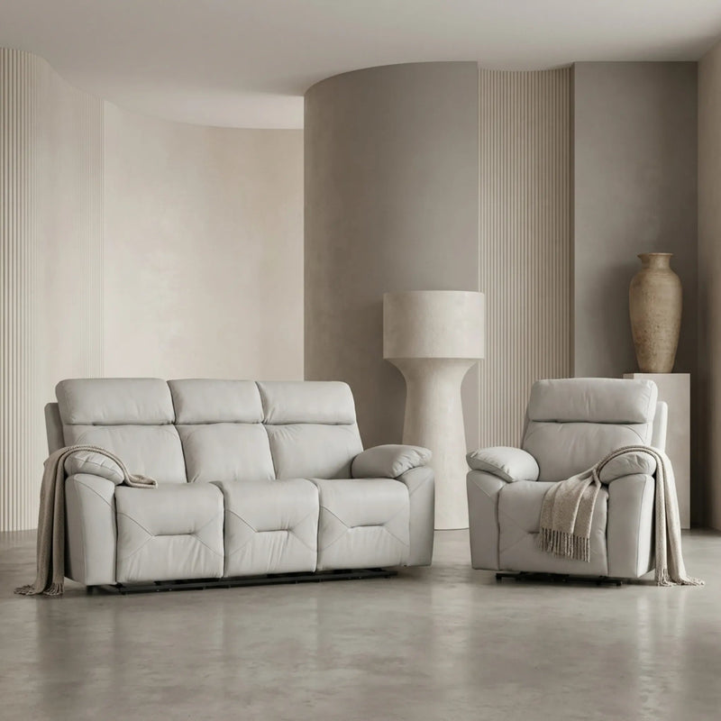 Renato Genuine Leather Light Grey Electric Power Recliner 3+1 Seater Sofa Set - Furniture Instore