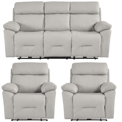 Renato Genuine Leather Light Grey Electric Power Recliner 3+1+1 Seater Sofa Set