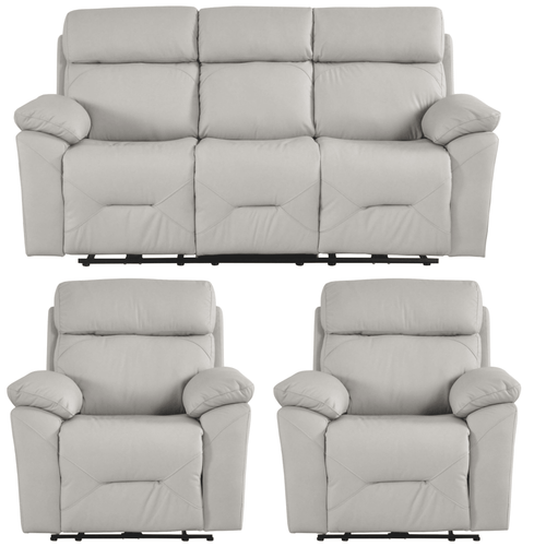 Renato Genuine Leather Light Grey Electric Power Recliner 3+1+1 Seater Sofa Set