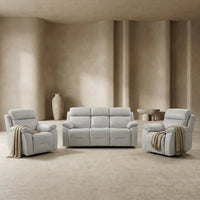 Renato Genuine Leather Light Grey Electric Power Recliner 3+1+1 Seater Sofa Set - Furniture Instore