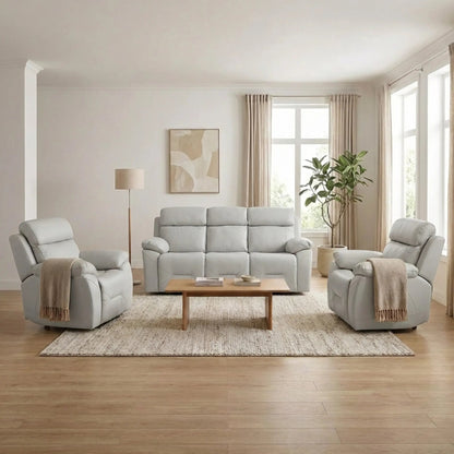 Renato Genuine Leather Light Grey Electric Power Recliner 3+1+1 Seater Sofa Set - Furniture Instore