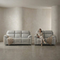 Renato Genuine Leather Light Grey Electric Power Recliner 3+2 Seater Sofa Set - Furniture Instore