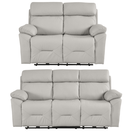 Renato Genuine Leather Light Grey Electric Power Recliner 3+2 Seater Sofa Set - Furniture Instore