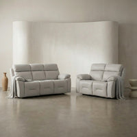 Renato Genuine Leather Light Grey Electric Power Recliner 3+2 Seater Sofa Set - Furniture Instore