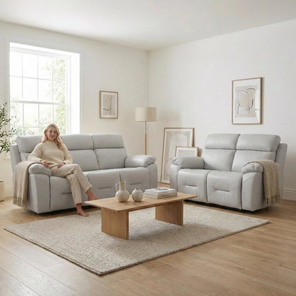 Renato Genuine Leather Light Grey Electric Power Recliner 3+2 Seater Sofa Set - Furniture Instore