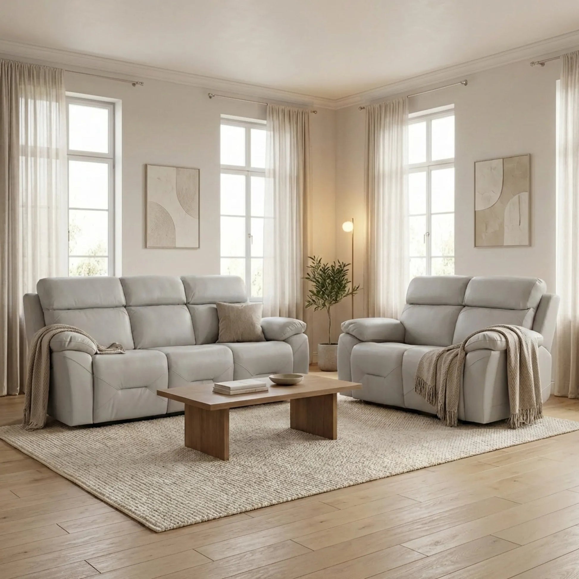 Renato Genuine Leather Light Grey Electric Power Recliner 3+2 Seater Sofa Set - Furniture Instore