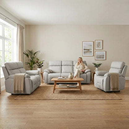 Renato Genuine Leather Light Grey Electric Power Recliner 3+2+1 Seater Sofa Set - Furniture Instore