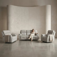 Renato Genuine Leather Light Grey Electric Power Recliner 3+2+1 Seater Sofa Set - Furniture Instore