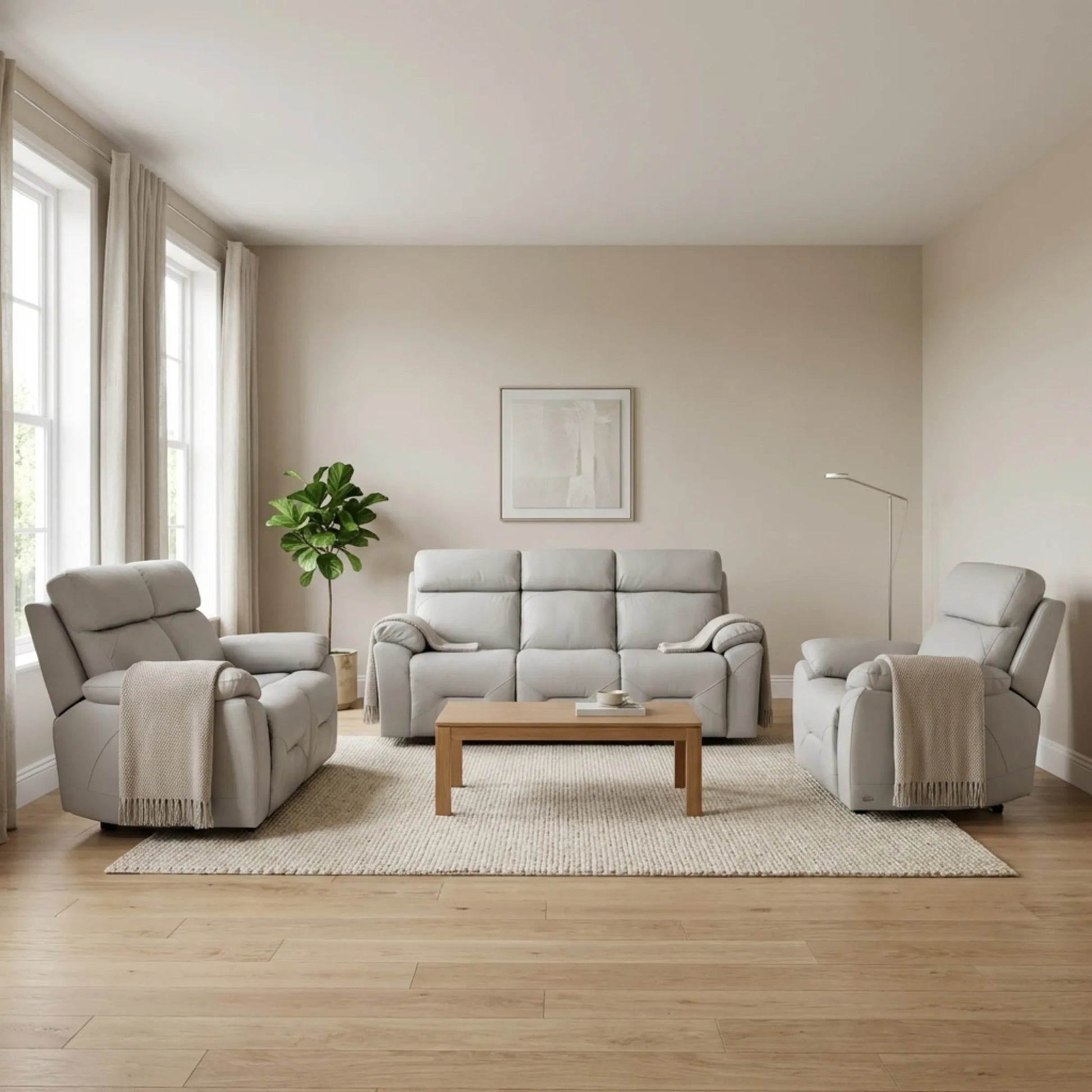 Renato Genuine Leather Light Grey Electric Power Recliner 3+2+1 Seater Sofa Set - Furniture Instore