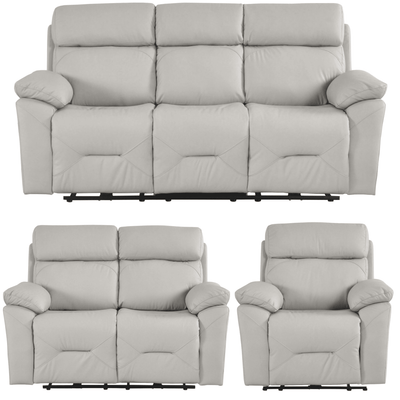 Renato Genuine Leather Light Grey Electric Power Recliner 3+2+1 Seater Sofa Set