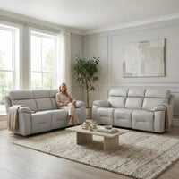 Renato Genuine Leather Light Grey Electric Power Recliner 3+3 Seater Sofa Set - Furniture Instore