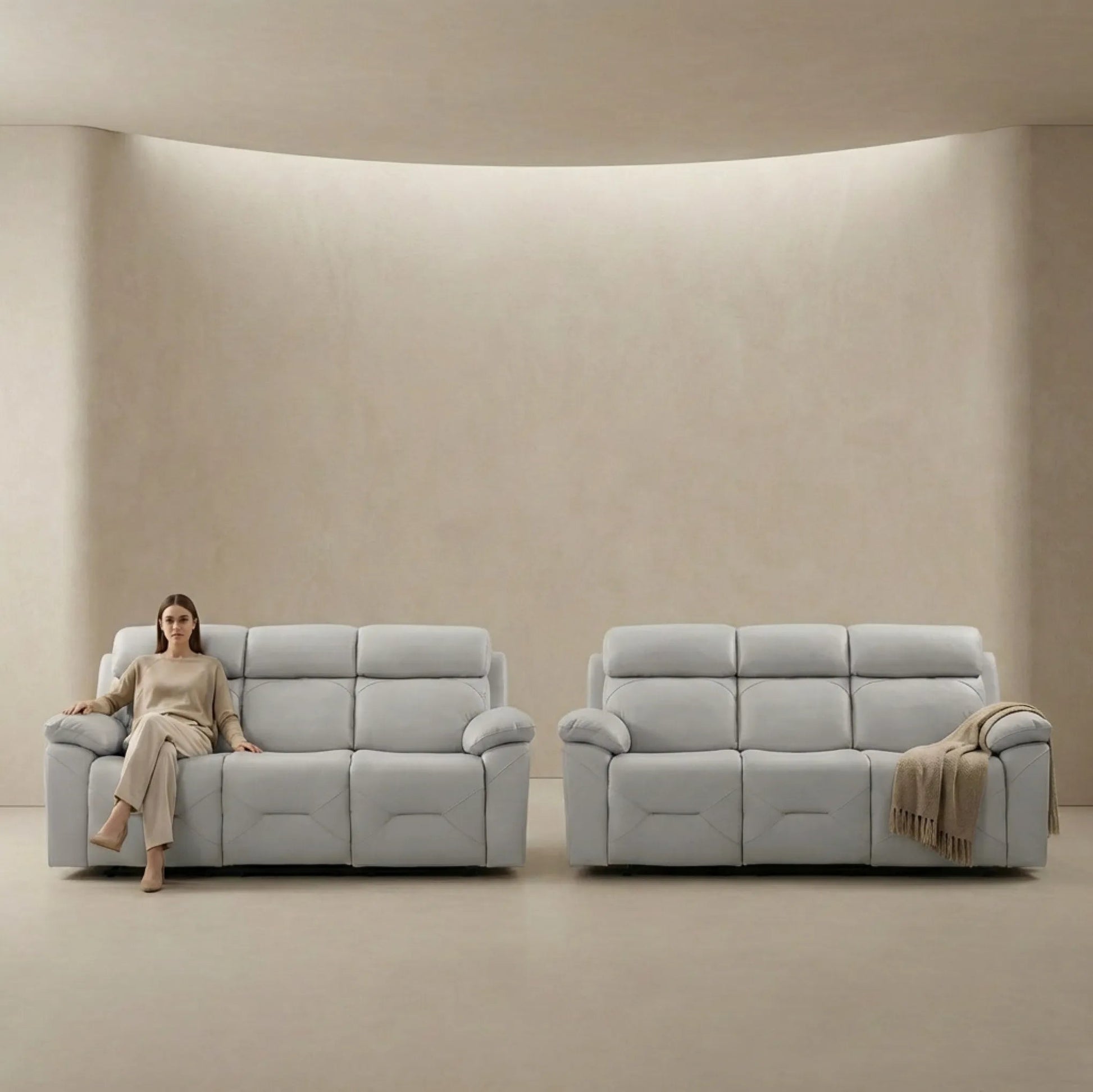 Renato Genuine Leather Light Grey Electric Power Recliner 3+3 Seater Sofa Set - Furniture Instore