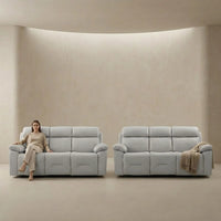 Renato Genuine Leather Light Grey Electric Power Recliner 3+3 Seater Sofa Set - Furniture Instore