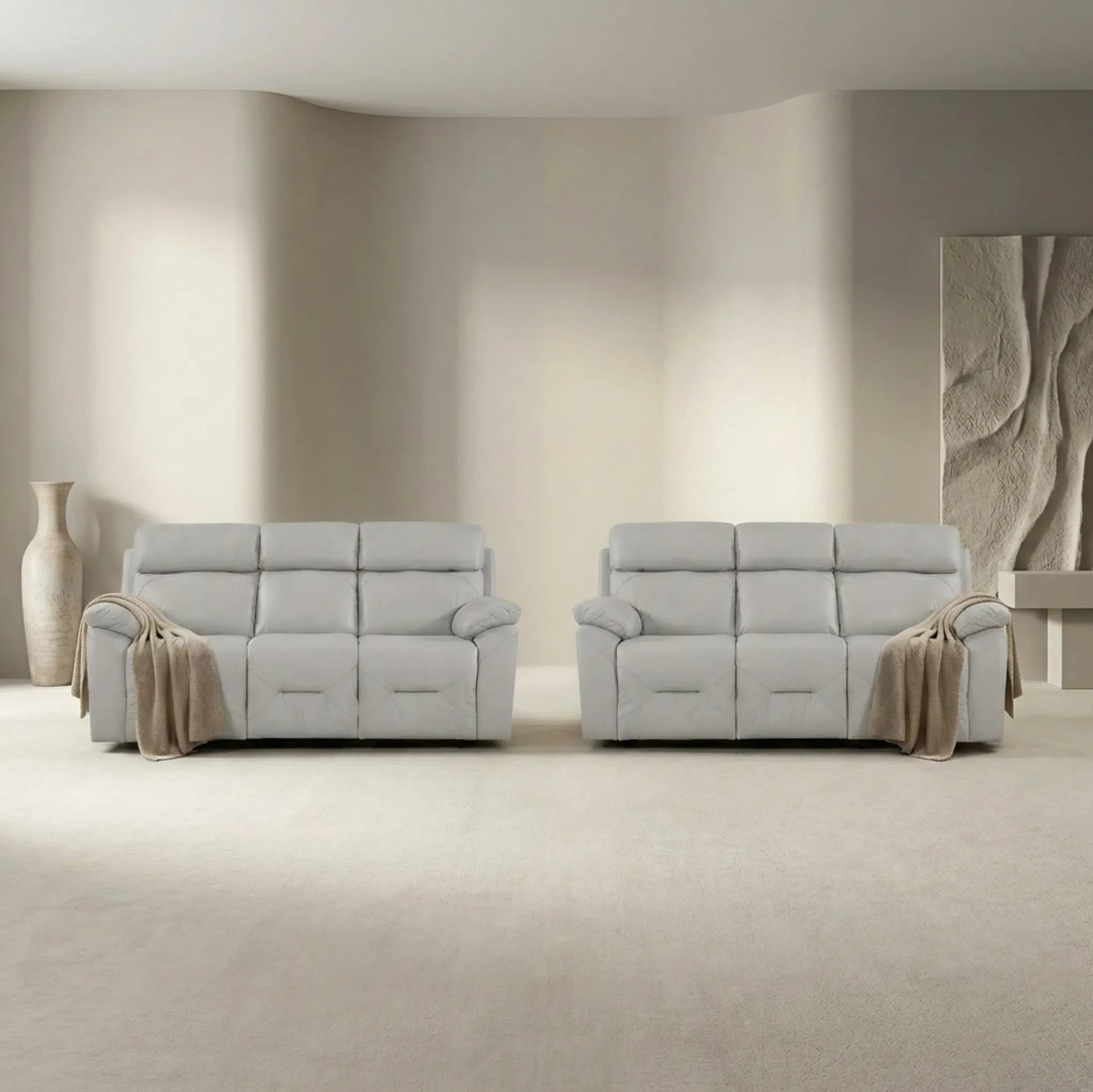 Renato Genuine Leather Light Grey Electric Power Recliner 3+3 Seater Sofa Set - Furniture Instore