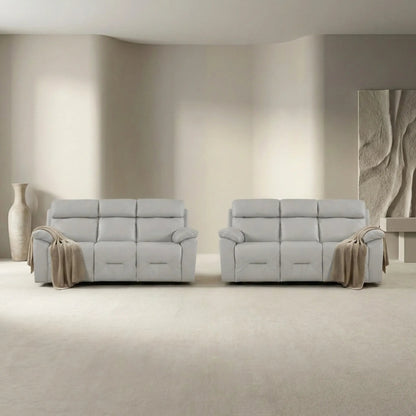 Renato Genuine Leather Light Grey Electric Power Recliner 3+3 Seater Sofa Set - Furniture Instore