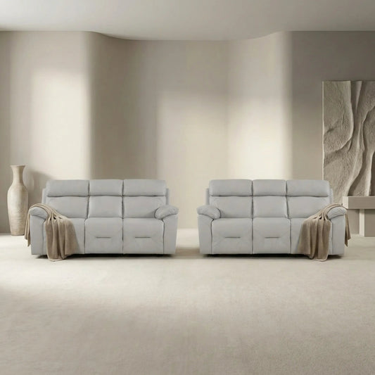 Renato Genuine Leather Light Grey Electric Power Recliner 3+3 Seater Sofa Set - Furniture Instore