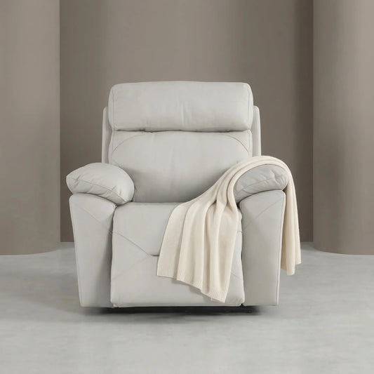 Renato Genuine Leather Light Grey Electric Power Recliner Armchair - Furniture Instore
