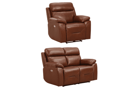 Renato Genuine Leather Tan Electric Power Recliner 2+1 Seater Sofa Set