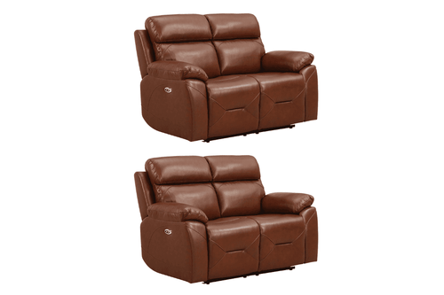 Renato Genuine Leather Tan Electric Power Recliner 2+2 Seater Sofa Set