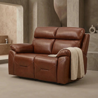 Renato Genuine Leather Tan Electric Power Recliner 2 Seater - Furniture Instore