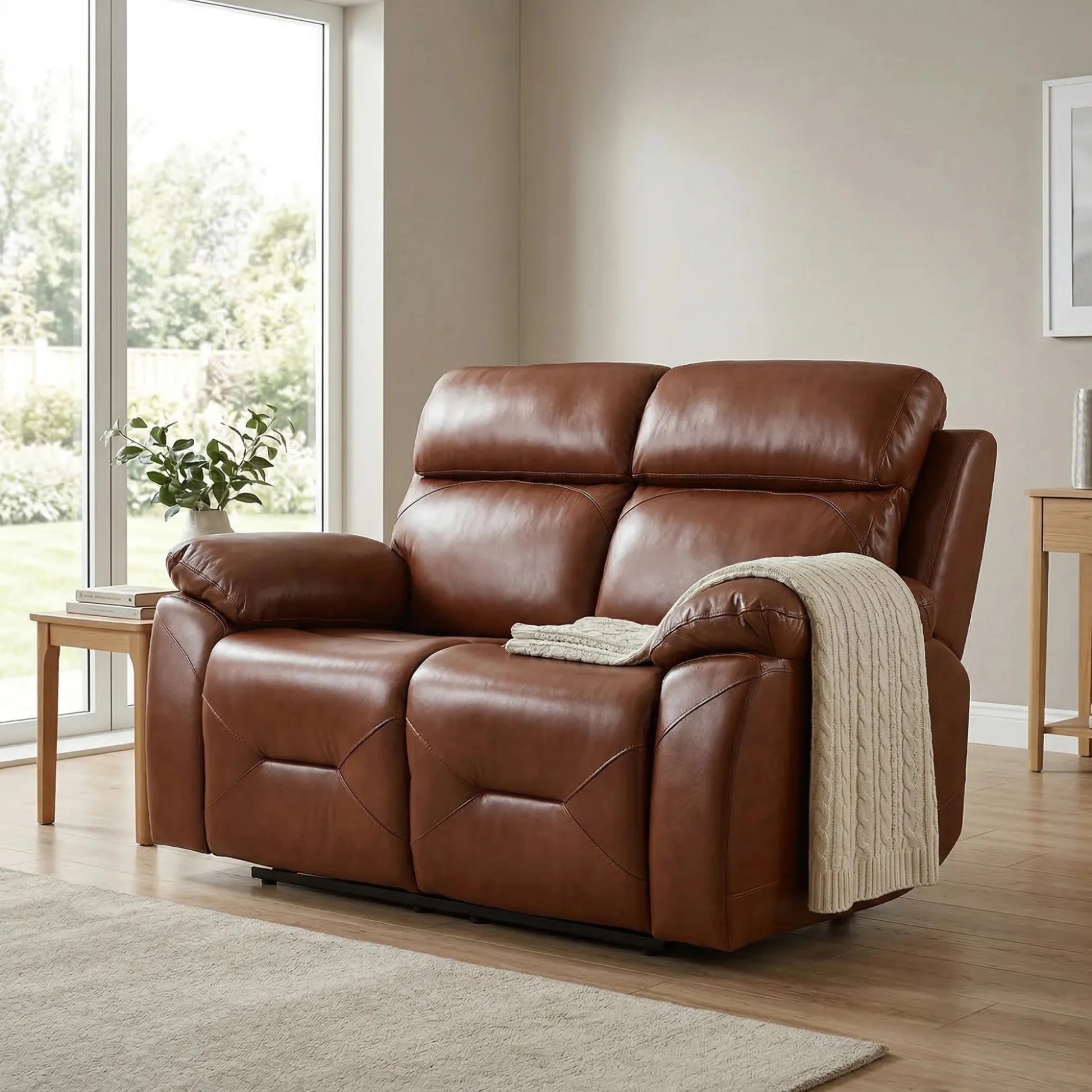 Renato Genuine Leather Tan Electric Power Recliner 2 Seater - Furniture Instore