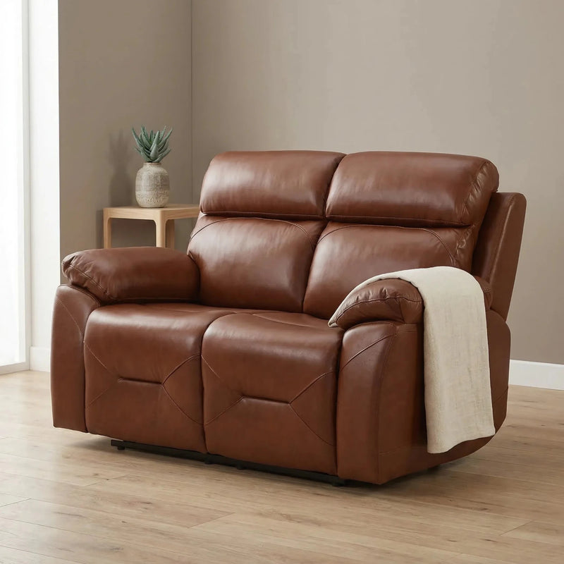 Renato Genuine Leather Tan Electric Power Recliner 2 Seater - Furniture Instore