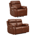 Renato Genuine Leather Tan Electric Power Recliner 2+1 Seater Sofa Set