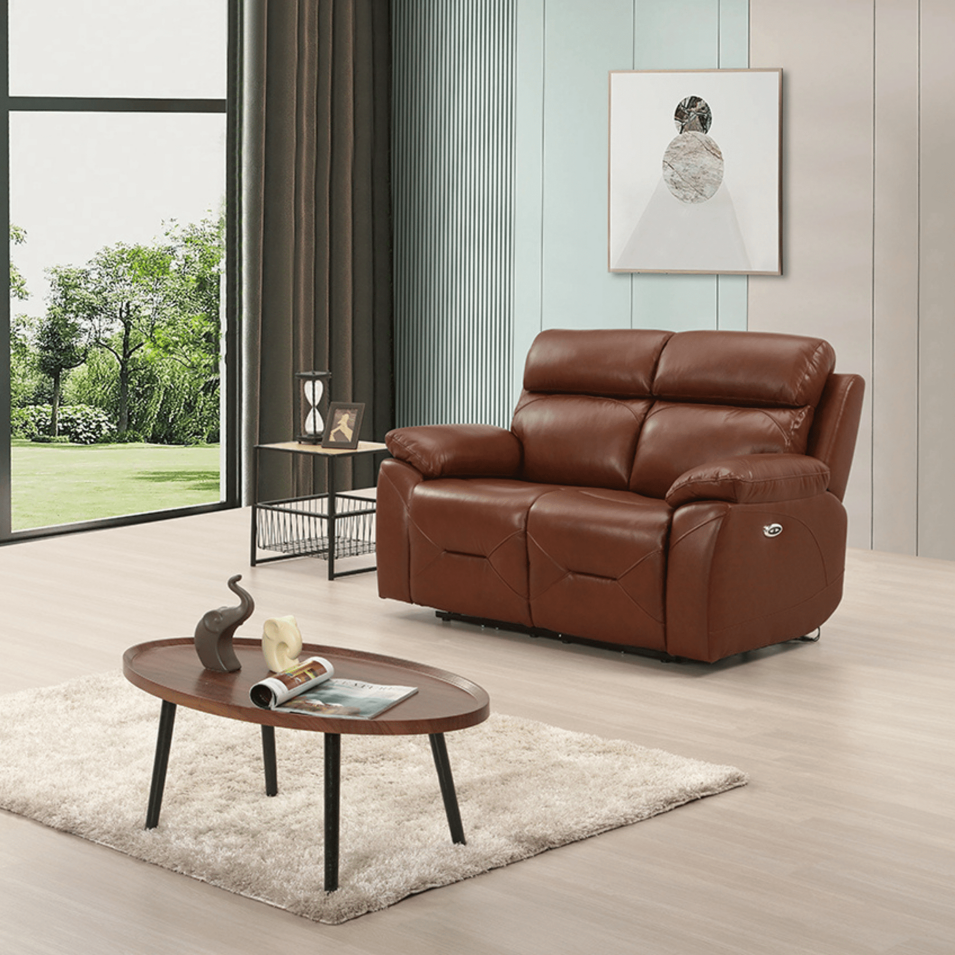 Renato Tan 2-seater sofa in a modern roomset, white upholstery, stylish and comfortable living room furniture