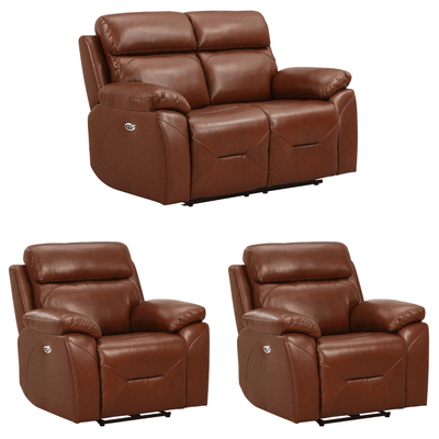 Renato Genuine Leather Tan Electric Power Recliner 2+1+1 Seater Sofa Set