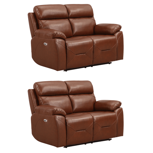 Renato Genuine Leather Tan Electric Power Recliner 2+2 Seater Sofa Set