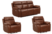 Renato Genuine Leather Tan Electric Power Recliner 3+1+1 Seater Sofa Set