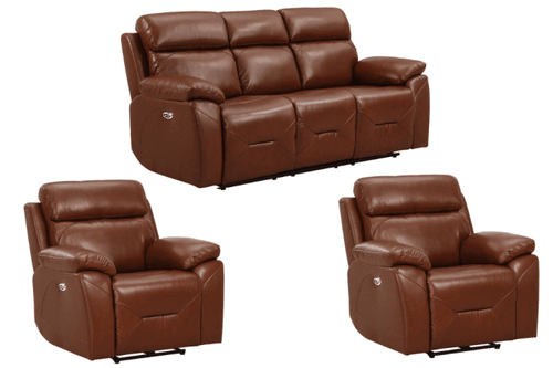 Renato Genuine Leather Tan Electric Power Recliner 3+1+1 Seater Sofa Set