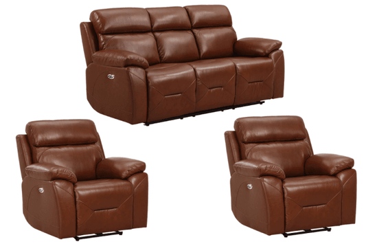 Renato Genuine Leather Tan Electric Power Recliner 3+1+1 Seater Sofa Set
