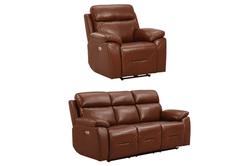 Renato Genuine Leather Tan Electric Power Recliner 3+1 Seater Set