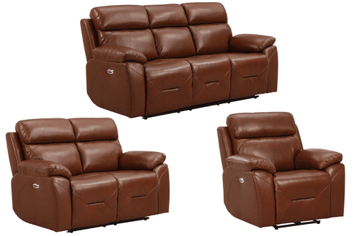 Renato Genuine Leather Tan Electric Power Recliner 3+2+1 Seater Sofa Set