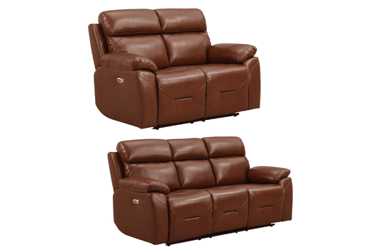 Renato Genuine Leather Tan Electric Power Recliner 3+2 Seater Sofa Set