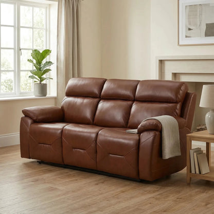 Renato Genuine Leather Tan Electric Power Recliner 3 Seater - Furniture Instore