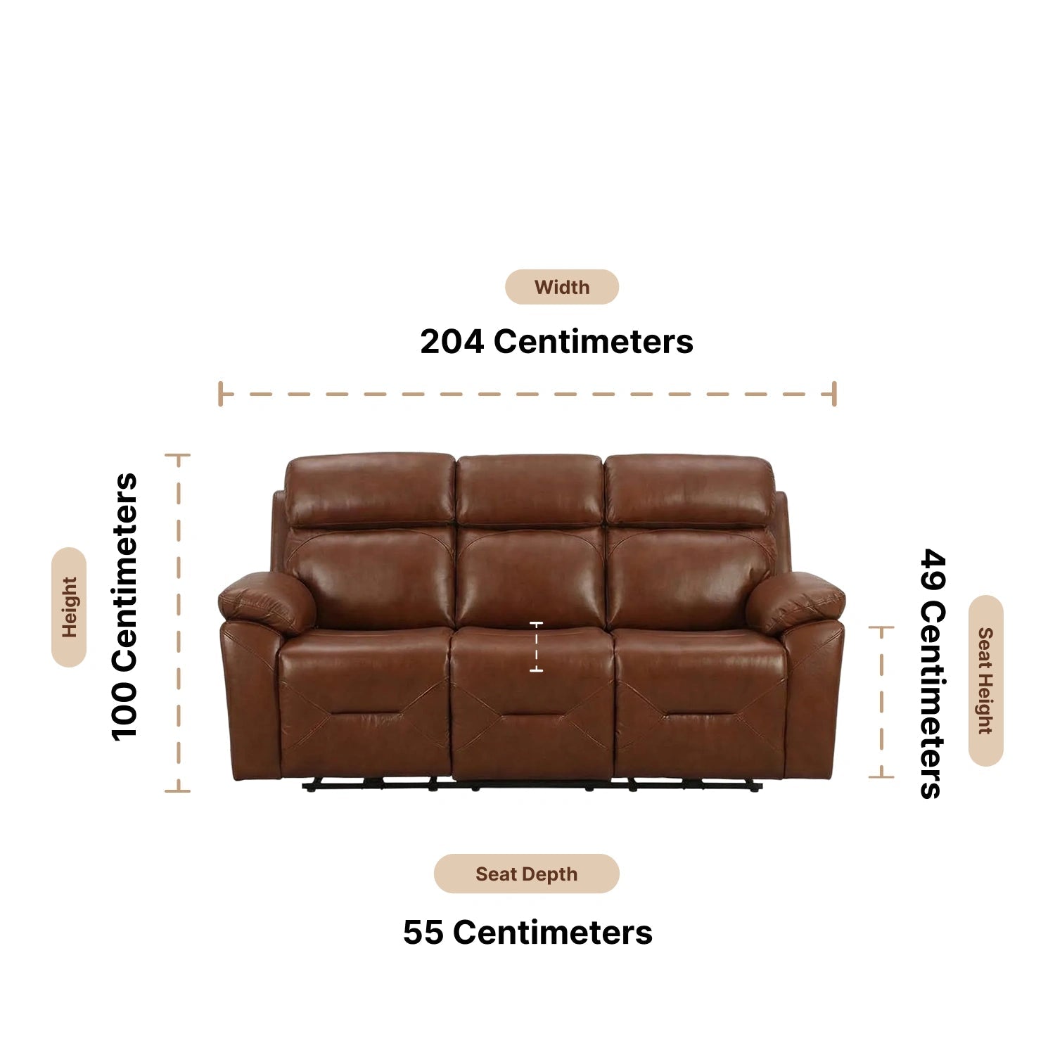 3 seater size measurements