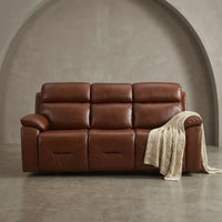 Renato Genuine Leather Tan Electric Power Recliner 3 Seater - Furniture Instore