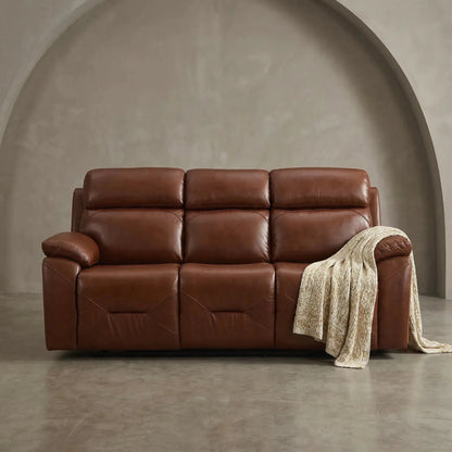 Renato Genuine Leather Tan Electric Power Recliner 3 Seater - Furniture Instore
