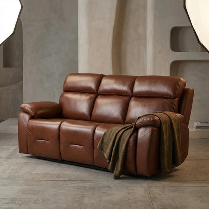 Renato Genuine Leather Tan Electric Power Recliner 3 Seater - Furniture Instore