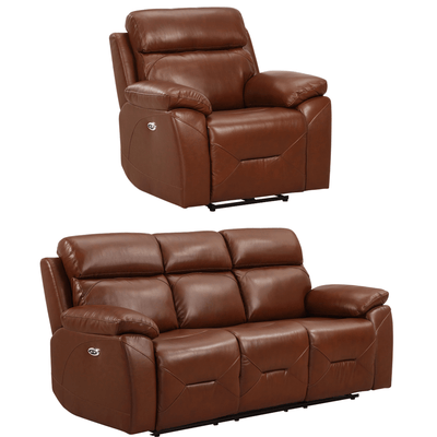 Renato Genuine Leather Tan Electric Power Recliner 3+1 Seater Set