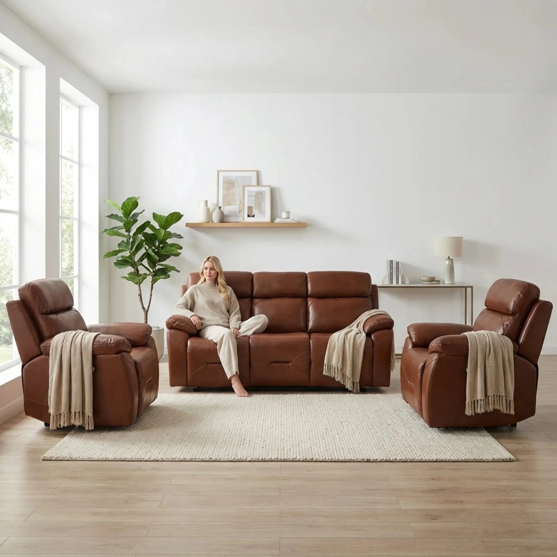 Genuine leather tan sofa