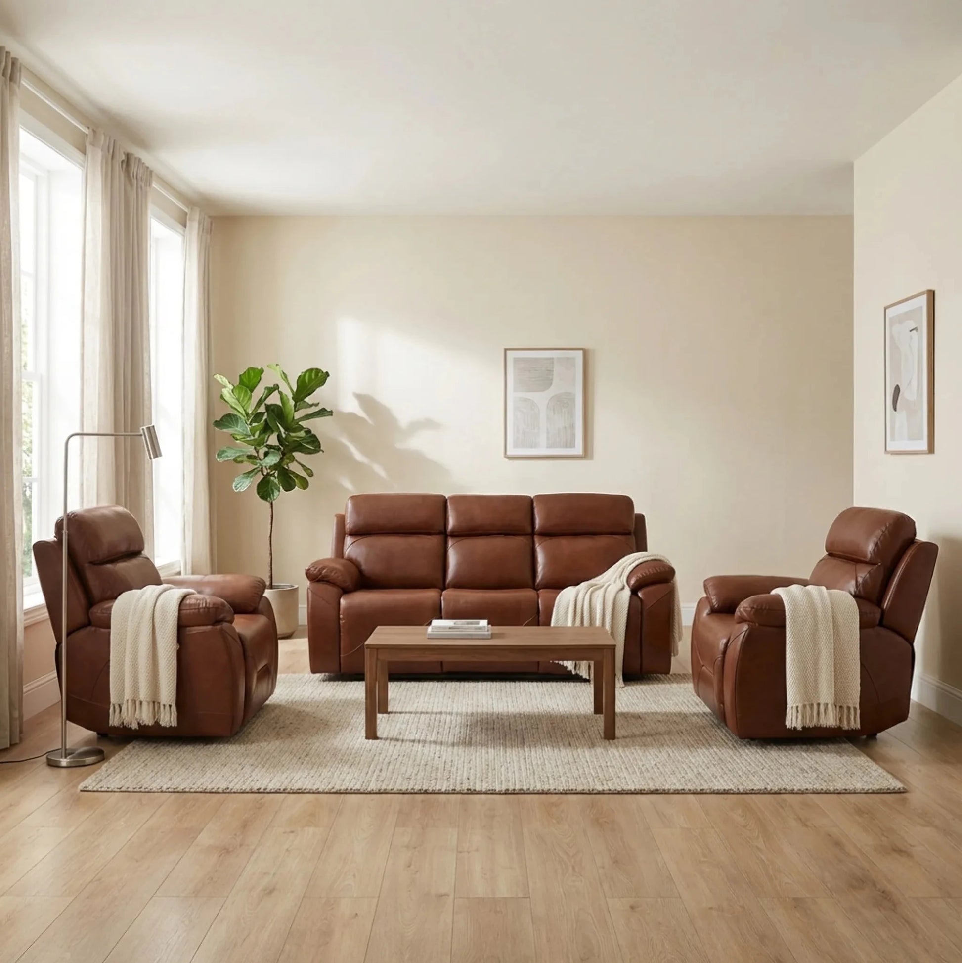Tan electric recliner set